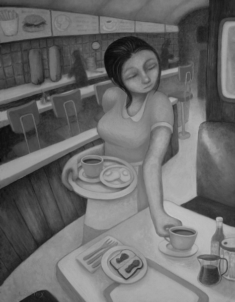_Diner: Eggs, Coffee, Toast & Jelly_, Lora Shelley, oil on panel, 2006.