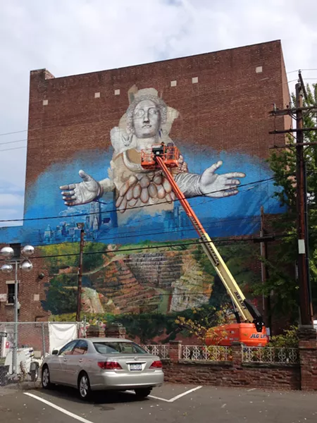 Gaia's "Artemis Emerging from the Quarry" in process on Crown Street in Kingston.