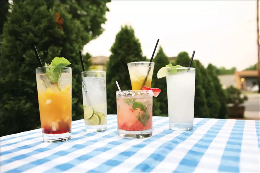 Left to right: Peach Julep (Douglass Miller, CIA); Caipirinha (Paul Maloney, Stockade Tavern); Strawberry Mint Margarita (Theresa Fall, 36 Main); Super Summery White Sangria (Sally Rich, Karma Lounge); Thai Boxer (Wesley Dier, the Local). - AMBER C. MCPHAIL