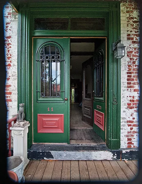 Looking in the front door.