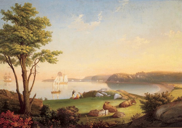 MARY BLOOD MELLEN, FIELD BEACH, OIL ON CANVAS ON BOARD, 24" x 33 15/16", CIRCA 1850. COURTESY OF CAPE ANN MUSEUM. GIFT OF JEAN STANLEY DIES.