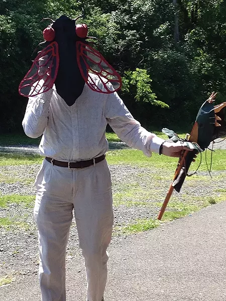 Mask-maker and composer Norman Lowrey at the 17-Year Cicada Celebration concert at Kingston's Rotary Park on June 15.