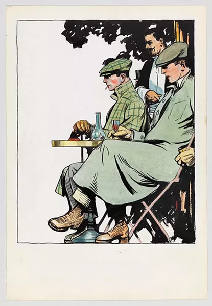 Men Seated at Café Table, Edward Hopper, transparent and opaque watercolor, pen and ink, brush and ink, and graphite pencil on paper, 1906. - WHITNEY MUSEUM OF AMERICAN ART, NEW YORK; JOSEPHINE N. HOPPER BEQUEST 70.1348 © HEIRS OF JOSEPHINE N. HOPPER, LICENSED BY WHITNEY MUSEUM OF AMERICAN ART DIGITAL IMAGE © WHITNEY MUSEUM OF AMERICAN ART