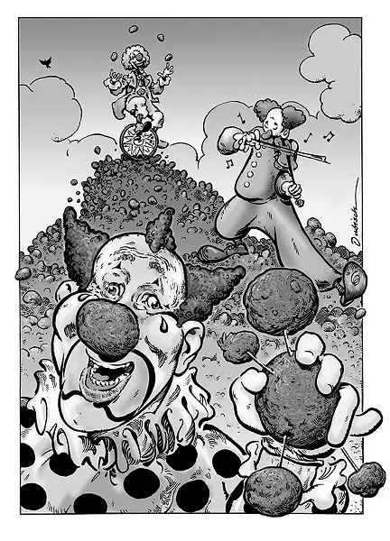 Mike Dubisch's illustration for Quarter to Three, 9/04.