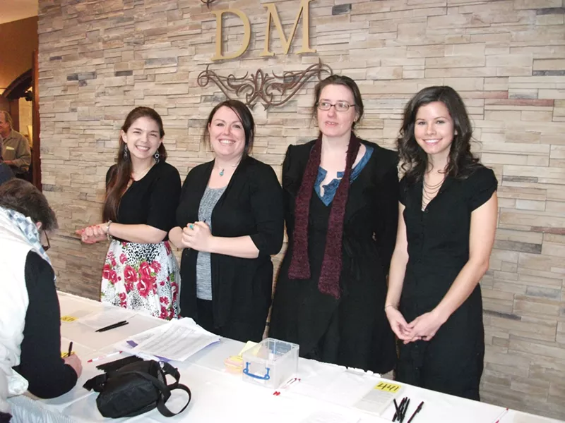 Nicole Villani, Jessica Pierce, Amy Colon, and Jessica Sumber of Family of Woodstock greet attendees at Family's Chocolate Lover's Brunch on February 12 at Diamond Mills in Saugerties. - CAROLYN ALTOMARI