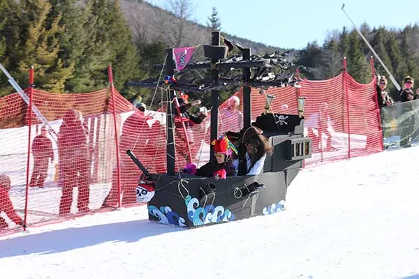 Participants get innovative with elaborate cardboard creations for the Annual Cardboard Box Derby at Hunter Mountain on March 9.