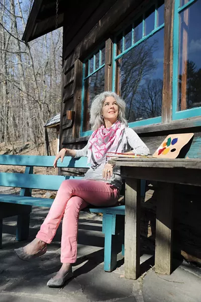 Pink Palette - Jaime Surgil is wearing Standards and Practices jeans with a Small Trades Simple Boat shirt and a Leigh and Lucca scarf with Ballasox snakeskin flats. All items from Sorella in Woodstock. - KELLY MERCHANT