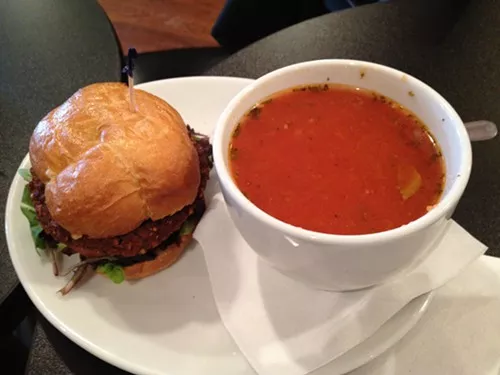 Quinoa Black Bean Burger & Tomato Rice Soup