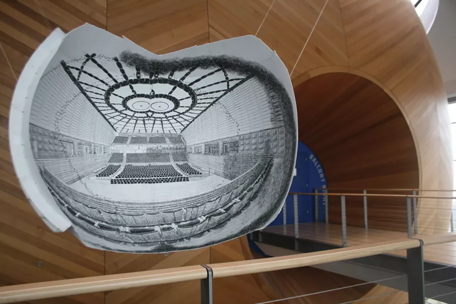 Ryan and Trevor Oakes’s binocular drawing of the EMPAC Theater in Troy