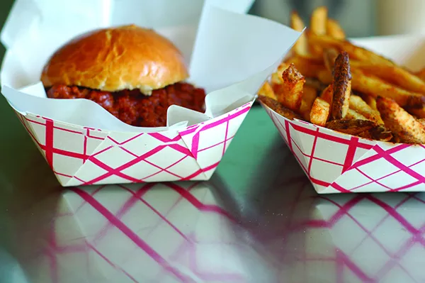 Sloppy Joe lunch special with seasoned fries at Barb’s Butchery