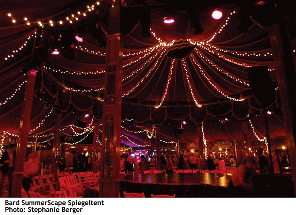 The Spiegeltent hosts cabaret, music, family-friendly acts, and dance parties July 12-August 19.