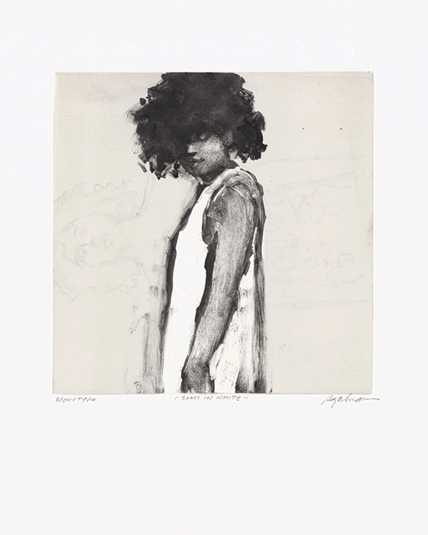 Simi Stone in White, Richard Segalman, monotype, 10 “x 10”, 2014.