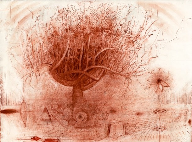 Ripe Apple with View Underground, Gregory Crane, chalk and conte crayon on paper, 1992 - GREGORY CRANE