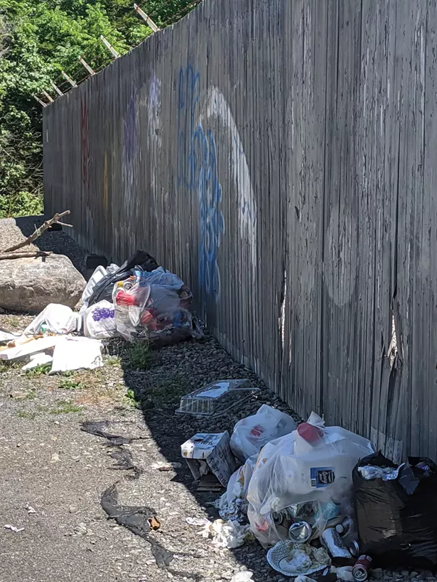 Refuse at High Falls. Residents complain that visitors disrespect the falls, and three different organization volunteer to rid the area of trash. - PHOTO COURTESY OF RICH PARETE