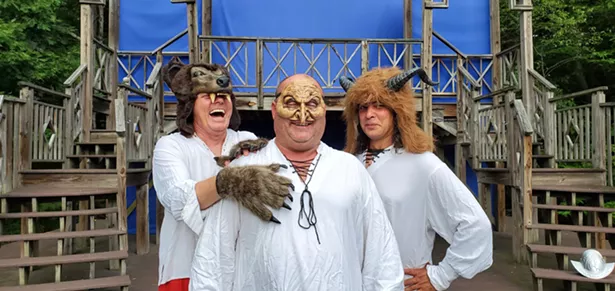 Left to Right: Bill Solley (Bear), Lawrence Beeck (Witch), Jared Reinmuth (Oberon). The three actors will play a total of 47 characters out of Shakespeare’s 39 plays.