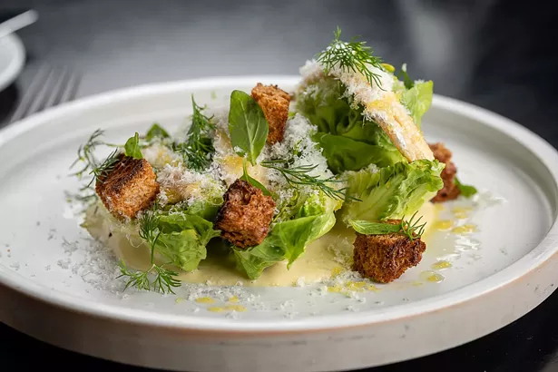 Little gem "Caesar" salad with boquerones and rosemary croutons