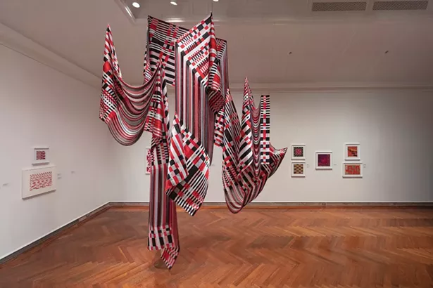 Stretched Markers, silk, part of the “Wayfinding” exhibition at Addison Gallery in Andover, Massachusetts