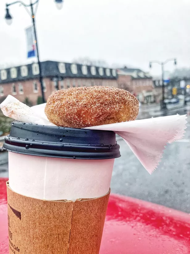 Coffee and cinnamon sugar doughnut from Half Moon Rondout Cafe. - PHOTO @UPPASTRYPLATE VIA INSTAGRAM