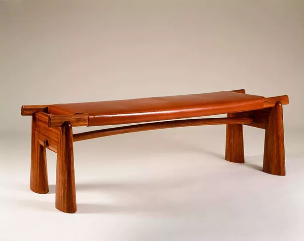 Bench. Bubinga and leather.