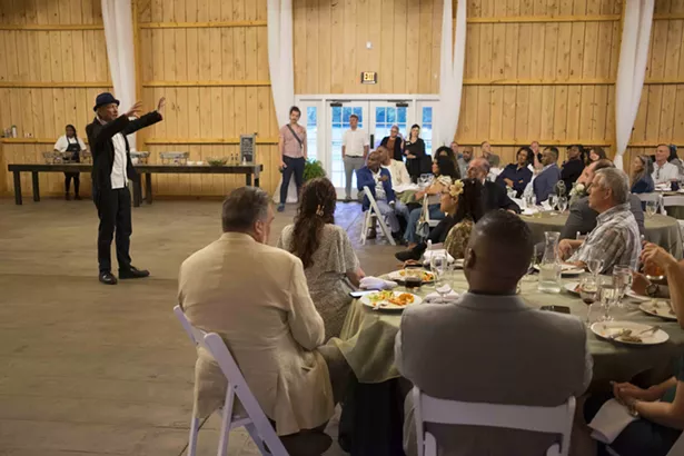 Steve DeAngelo, "the father of the legal cannabis industry," addresses the crowd of actual and would-be cannabis industry insiders gathered in Saugerties on June 19. - ROY GUMPEL