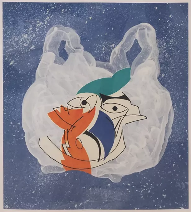 Billy Copley, Picasso Bag, acrylic on paper, 30"x 22”, 2015, $2,750 - Clinton Corners, Artsalesandresearch.com