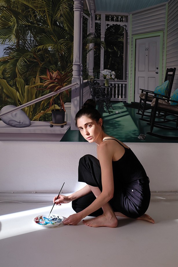 Alina Grasmann works on Night Face Up, a painting from her Florida Raume series.