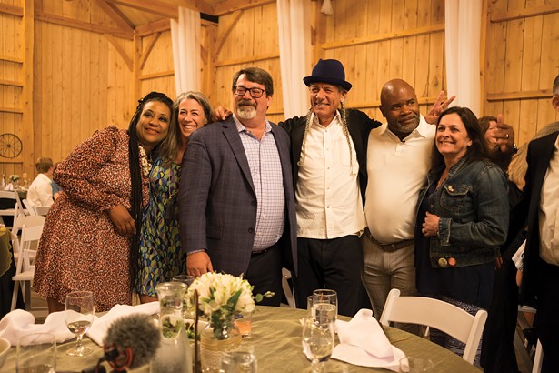 Ruben Lindo, CEO of Blakmar Farms (second from right), at a cannabis dinner he hosted last summer in Saugerties. Also pictured are Dave Holland, executive director of NY NORML (third from left) and cannabis activist Steve De Angelo (third from right). - ROY GUMPEL