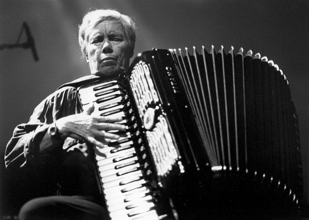 Pauline Oliveros performing in Amsterdam, circa 2000. - PHOTO BY PIETER KERS