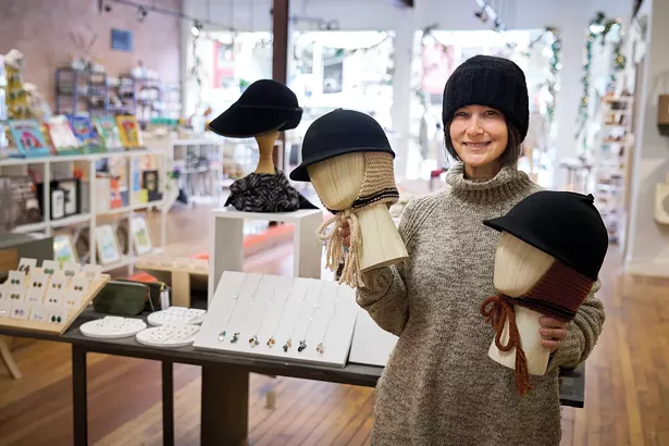 Hat maker Karen Almeida at Railroad Street Collective, an artist-run cooperative. - DAVID MCINTYRE