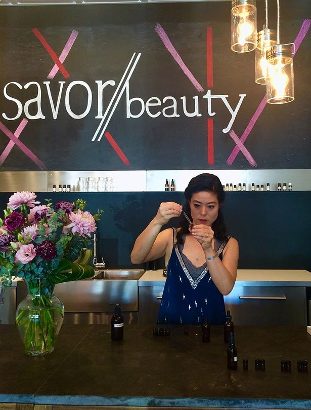 Angela Jia Kim creating "beauty boosters" in Savor's Beauty Kitchen.