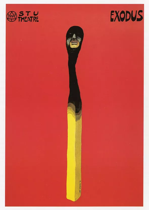 Exodus, Jan Sawka, offset lithograph, 1974. Poster for the STU Theatre, Krakow, Poland, for the play "Exodus" by L. A. Moczulski