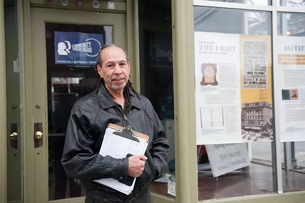 Omari Shakur outside Community Voices Heard, a member-led multi-racial organization that builds power to secure social, economic and racial justice for all, in Newburgh.