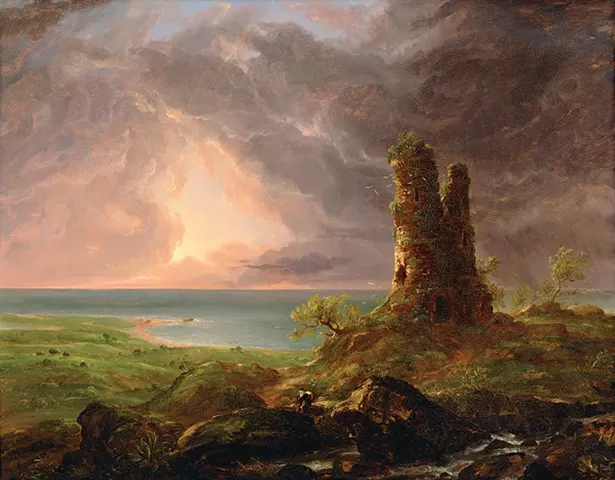 Thomas Cole's Ruined Tower, an oil painting on composition board from 1832-6, is featured in the exhibit “Picturesque and Sublime: Thomas Cole’s Trans-Atlantic Inheritance,” at the Thomas Cole National Historic Site in Catskill through November 4.