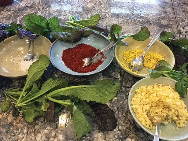 Salt, red pepper, chopped ginger, and garlic are the basic kimchi seasonings. - JOAN MACDONALD