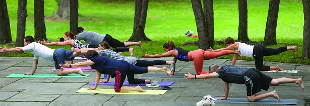 Yoga in the amphitheater.