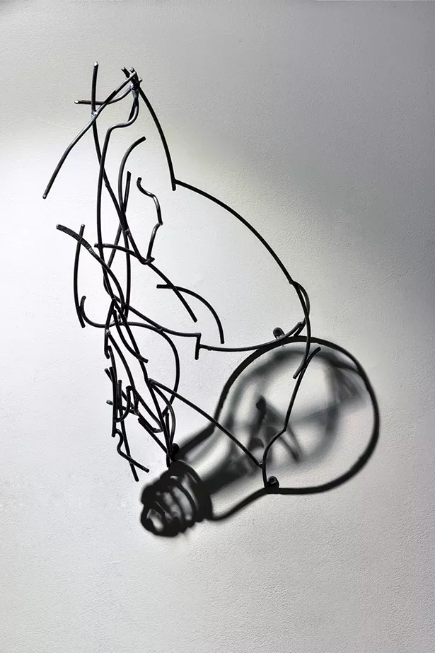 Light Bulb, Larry Kagan, light and steel wire, 2013. - PHOTOGRAPH BY GARY GOLD.