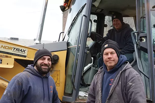 Angelo, Anthony, and Jimmy of Siegrist Construction working at the Mid-Hudson Heritage Center on Main Street. - PHOTO BY JOHN GARAY
