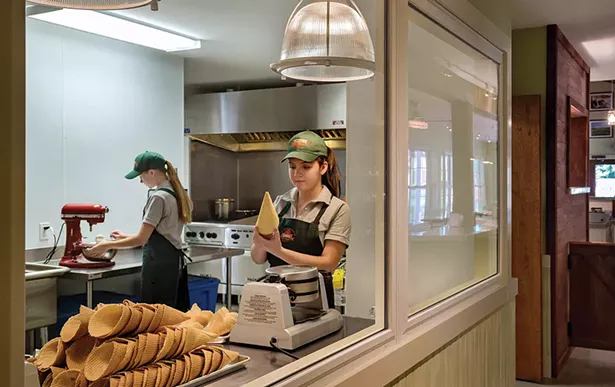 Above: Waffle cones are made fresh daily at Zoe’s Ice Cream Barn. - PHOTO: ROB KAROSIS