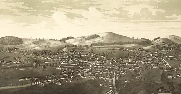 Perspective map of Warwick from 1887.
