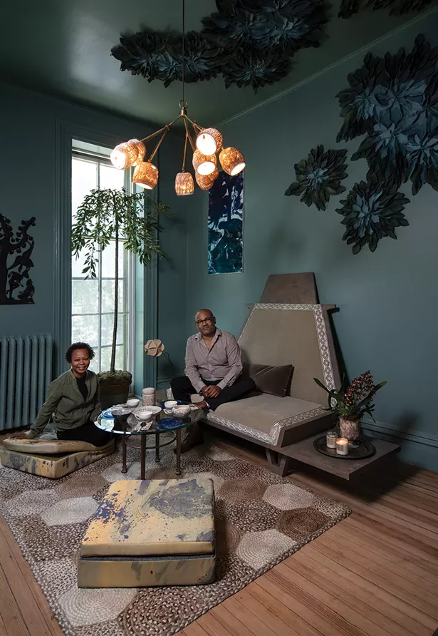 Maryline Damour & Mel Jones Jr., Damour Drake. Damour, co-owner of Damour Drake and founder of Kingston Design Connection, and designer Mel Jones created a meditation space for the 2019 Kingston Design Showhouse. Built in the mid-1800s this year’s - showhouse was a boarding house before the current owners turned into a single-family home 20 years ago. “It's come full circle as an Air Bnb,” Damour says. “It lends itself well to being a showhouse. Design showhouses are really the best opportunity not just to meet on a social level, but to create something together. It really solidifies those relationships.” - PHOTO: DEBORAH DEGRAFFENREID