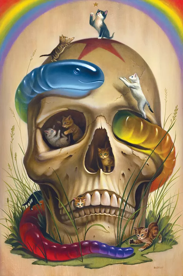 Skullkitties, oil on wood, 2017, Talon Gallery Show