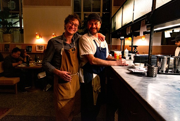 Server Ian Ellis and chef Gabe Ross in the - dining room of the Kinsley. - PHOTO: LINDSAY TALLEY