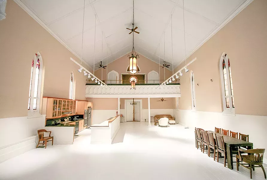 Bokaer purchased the church in 2016 and has spent the last four years “listening to the space,” he says. He has piloted a few projects—including a small dance performance—and made multiple structural upgrades to the building. Bokaer commissioned the 10-seat wooden parson’s table especially for the space and added a - chandelier at the entrance. - PHOTO BY SETH DAVIS