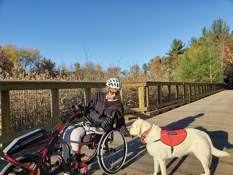 Deborah and Winter on the Ashokan Boardwalk in October 2019. - PHOTO BY MAXANNE RESNICK
