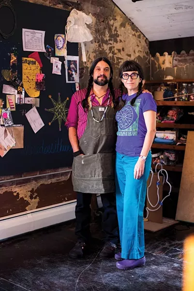 Lite Brite Neon Studio's founder, Matt Dilling, with his partner, Erika DeVries - MONICA SIMOES