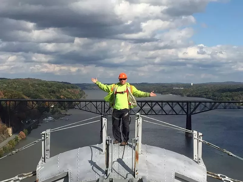 Griffiths on top of the Mid Hudson Bridge between Poughkeepsie and Highland - RYAN GRIFFITHS