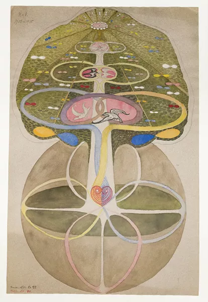One of Hilma af Klint's paintings in the "Tree of Knowledge" series at Lightforms Art Center in Hudson through August 9.