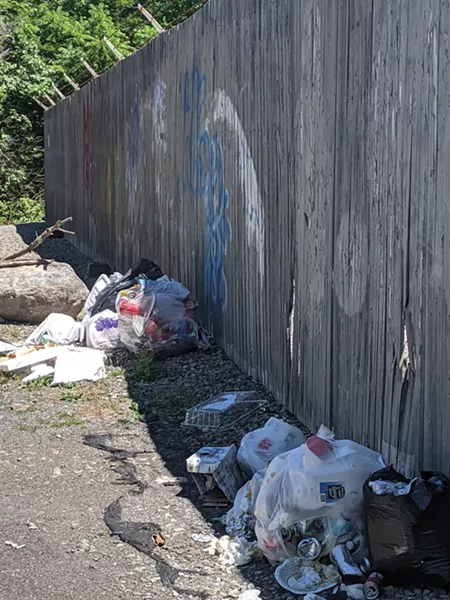 Refuse at High Falls. Residents complain that visitors disrespect the falls, and three different organization volunteer to rid the area of trash. - PHOTO COURTESY OF RICH PARETE