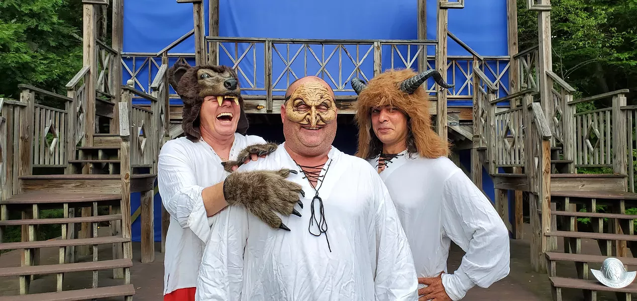Left to Right: Bill Solley (Bear), Lawrence Beeck (Witch), Jared Reinmuth (Oberon). The three actors will play a total of 47 characters out of Shakespeare’s 39 plays.