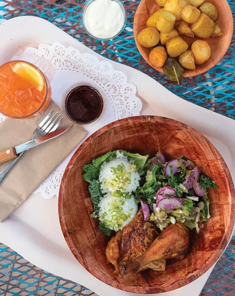 Kitty’s dishes up a cheap and cheerful menu of comfort foods like chicken, potatoes, sticky rice, and an ever-changing chopped salad.